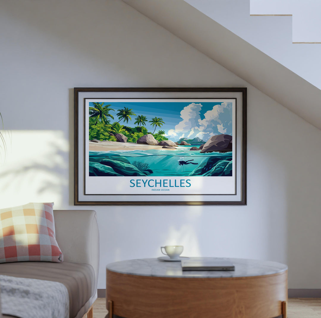 Seychelles Landscape Travel Poster Scenic Tropical Islands Coastline Wall Art Indian Ocean Beaches Print Paradise Decor Seychelles Artwork
