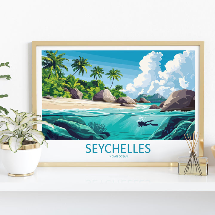 Seychelles Landscape Travel Poster Scenic Tropical Islands Coastline Wall Art Indian Ocean Beaches Print Paradise Decor Seychelles Artwork