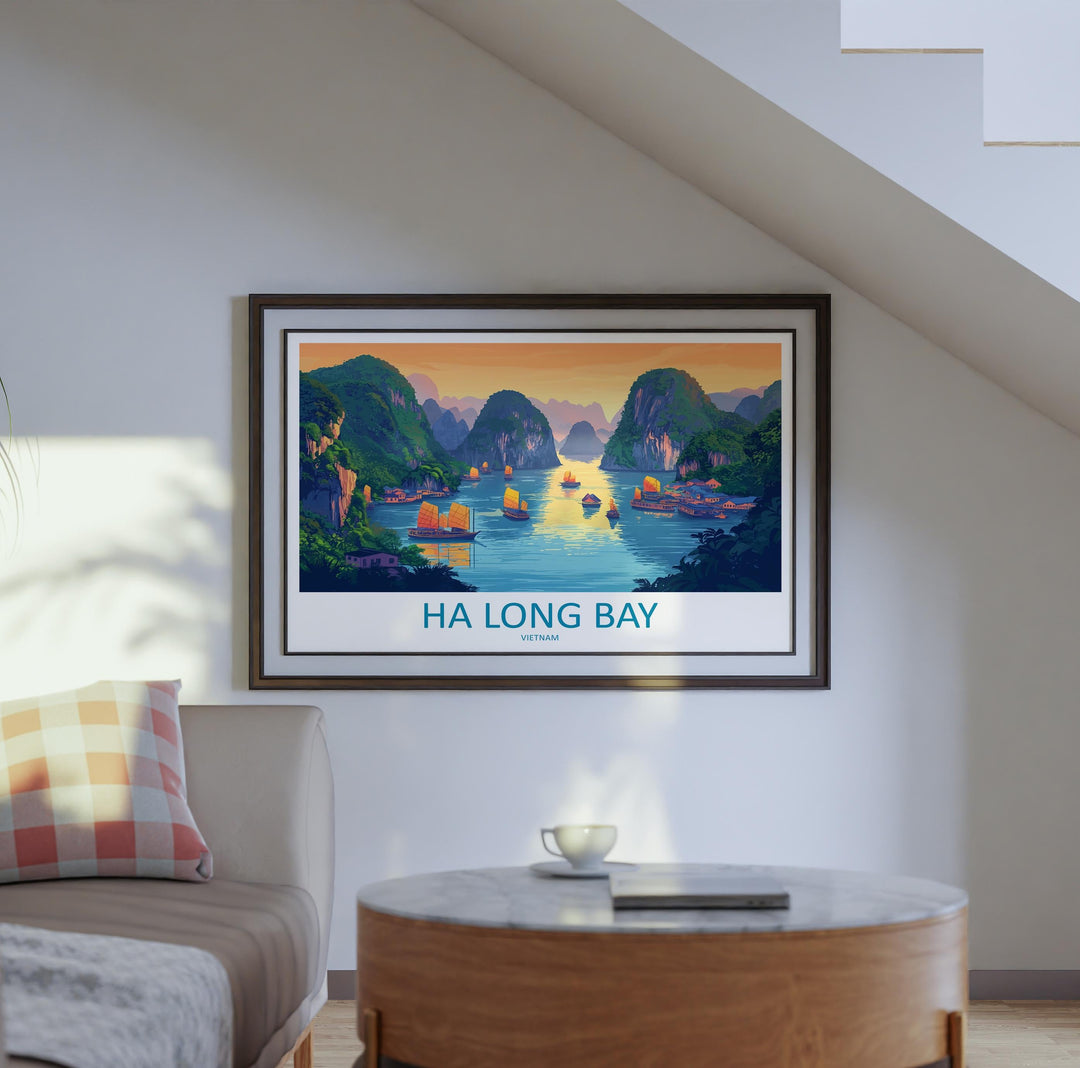 Ha Long Bay Vietnam Landscape Travel Poster Scenic Limestone Islands Wall Art Emerald Waters Print Asia Decor Beautiful Ha Long Bay Artwork