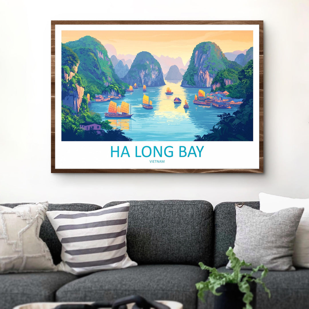 Ha Long Bay Vietnam Landscape Travel Poster Scenic Limestone Islands Wall Art Emerald Waters Print Asia Decor Beautiful Ha Long Bay Artwork