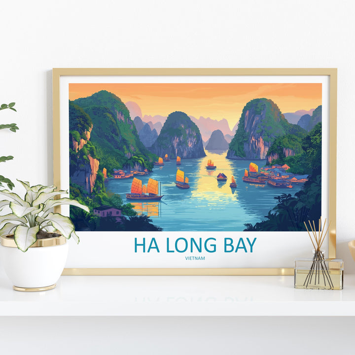 Ha Long Bay Vietnam Landscape Travel Poster Scenic Limestone Islands Wall Art Emerald Waters Print Asia Decor Beautiful Ha Long Bay Artwork