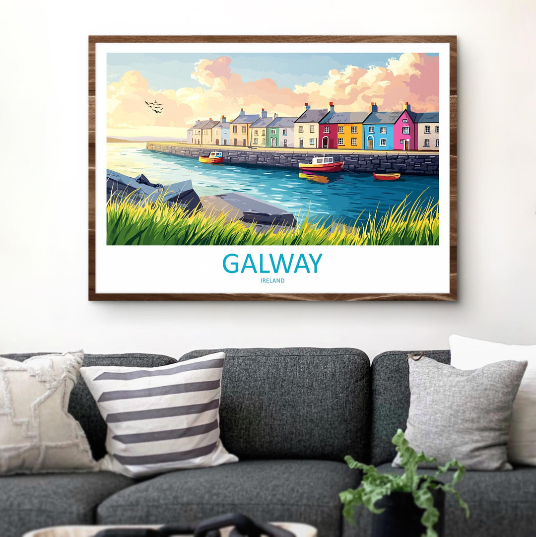 Galway Ireland Landscape Travel Poster Scenic Harbour City Coastline Wall Art Colorful Streets Print Europe Decor Beautiful Galway Artwork
