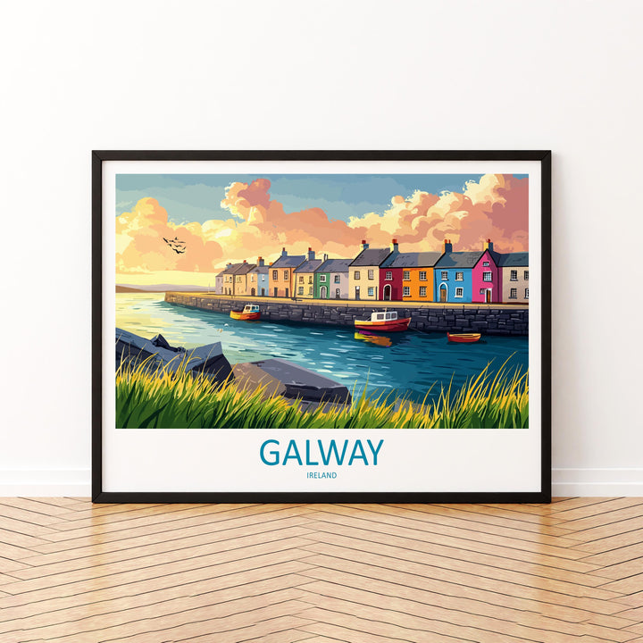Galway Ireland Landscape Travel Poster Scenic Harbour City Coastline Wall Art Colorful Streets Print Europe Decor Beautiful Galway Artwork