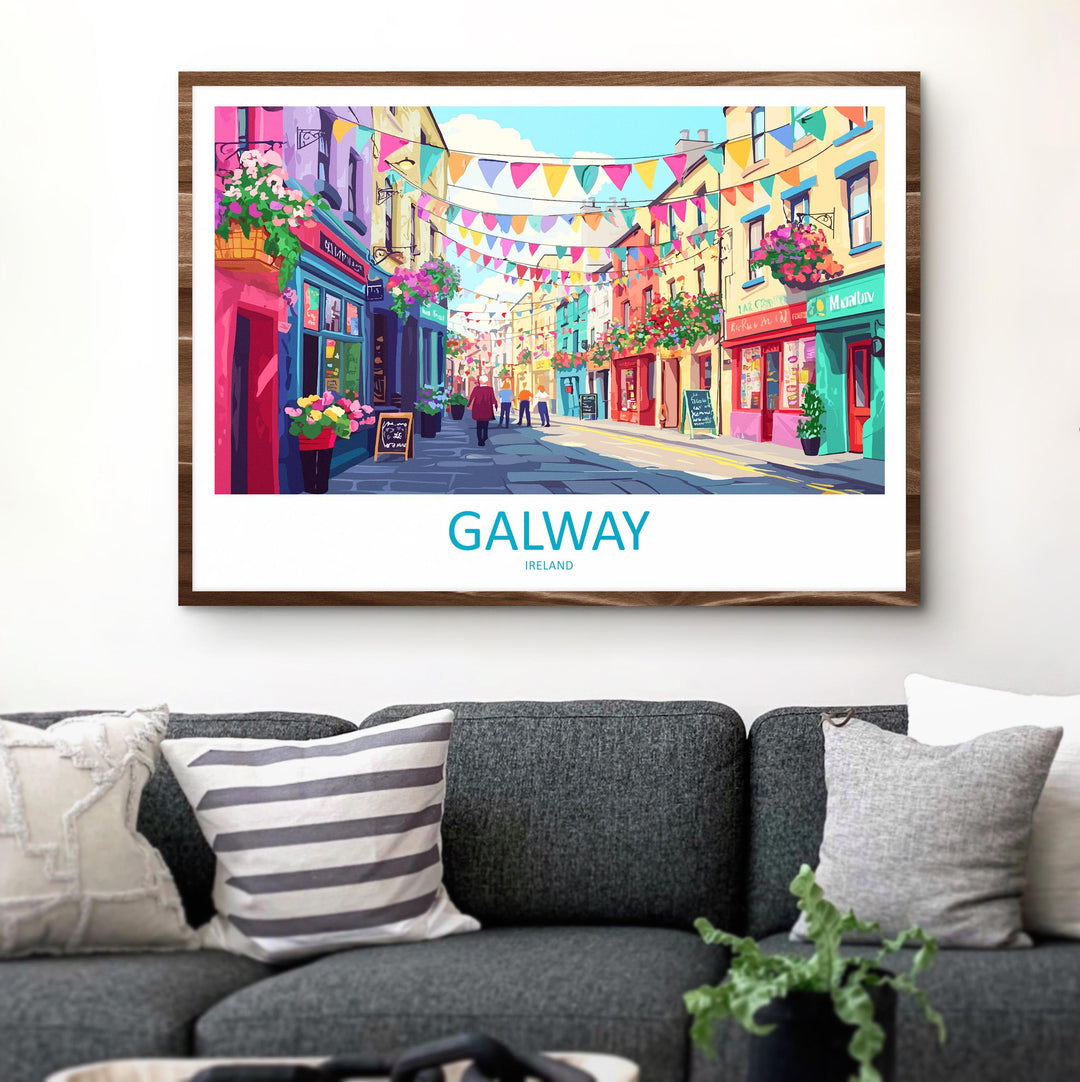 Galway Ireland Landscape Travel Poster Scenic Harbour City Coastline Wall Art Colorful Streets Print Europe Decor Beautiful Galway Artwork
