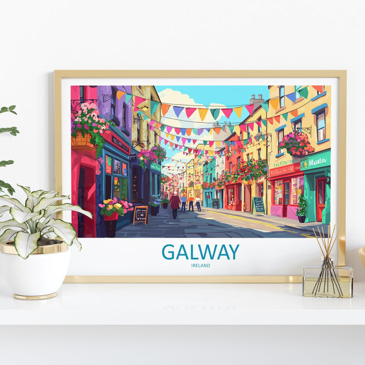 Galway Ireland Landscape Travel Poster Scenic Harbour City Coastline Wall Art Colorful Streets Print Europe Decor Beautiful Galway Artwork