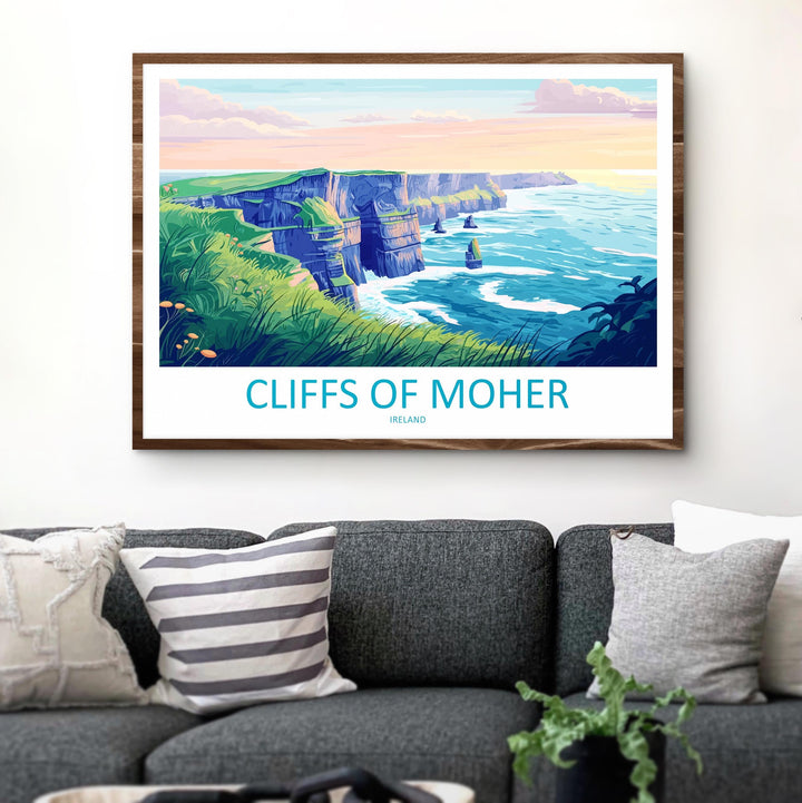 Cliffs of Moher Ireland Landscape Travel Poster Scenic Atlantic Coastline Wall Art Dramatic Sea Cliffs Print Europe Decor Moher Artwork