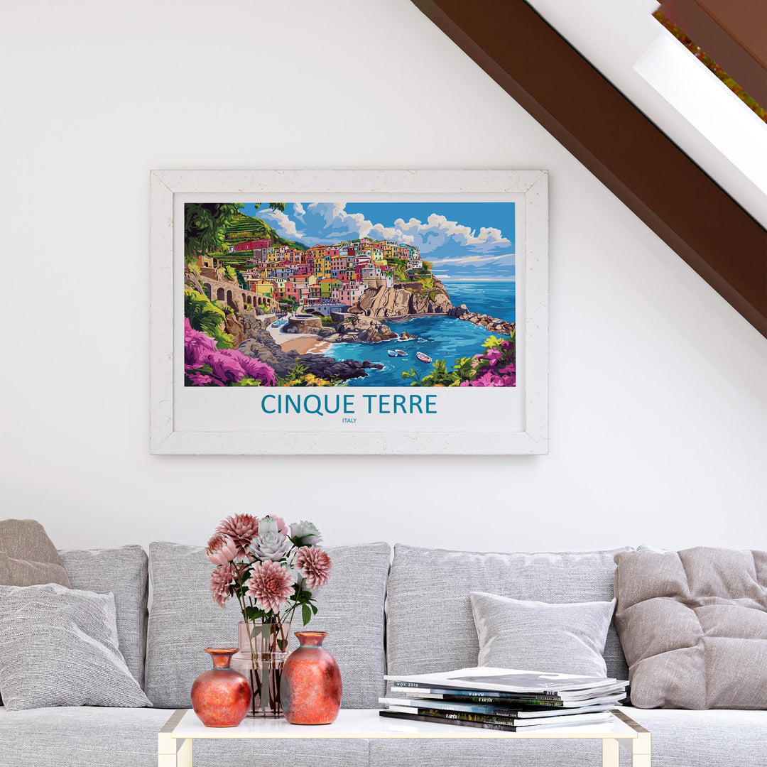 Cinque Terre Italy Landscape Travel Poster Scenic Coastal Villages Wall Art Colorful Cliffs Print Europe Decor Beautiful Cinque Terre