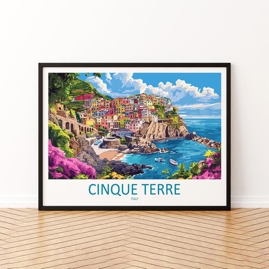 Cinque Terre Italy Landscape Travel Poster Scenic Coastal Villages Wall Art Colorful Cliffs Print Europe Decor Beautiful Cinque Terre
