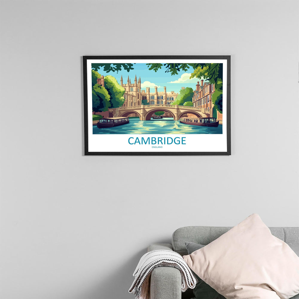 Cambridge England Landscape Travel Poster Scenic University City Wall Art Historic Colleges Print UK Decor Beautiful Cambridge Artwork
