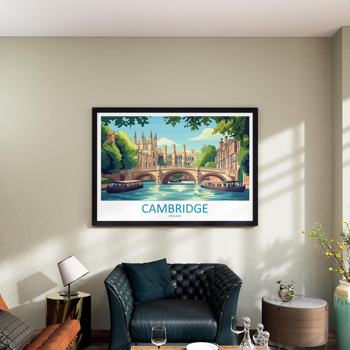 Cambridge England Landscape Travel Poster Scenic University City Wall Art Historic Colleges Print UK Decor Beautiful Cambridge Artwork