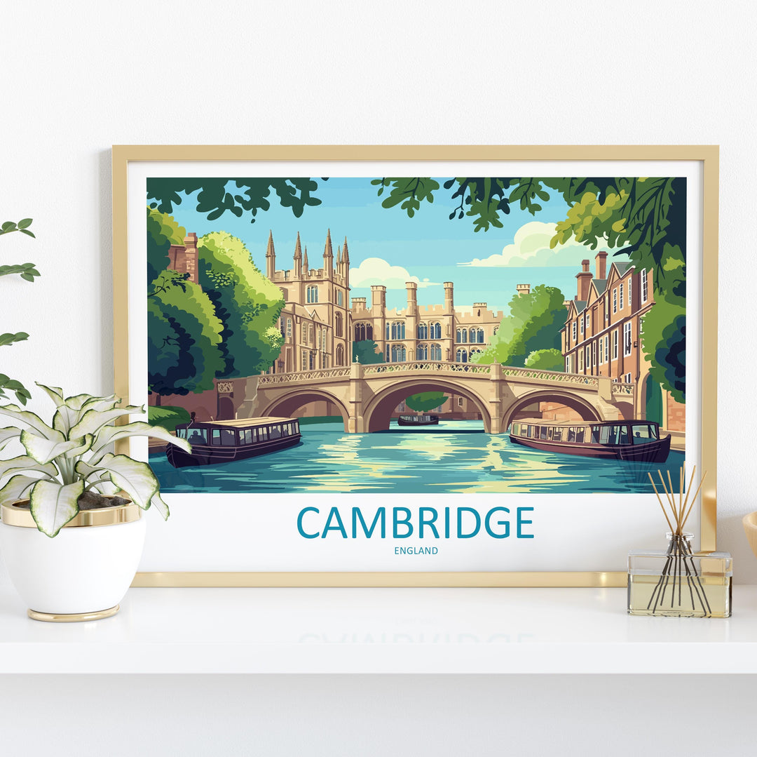 Cambridge England Landscape Travel Poster Scenic University City Wall Art Historic Colleges Print UK Decor Beautiful Cambridge Artwork