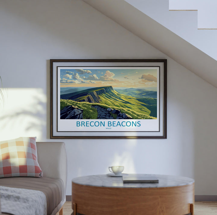 Brecon Beacons Wales Landscape Travel Poster Scenic Mountain National Park Wall Art Rolling Hills Print UK Decor Brecon Beacons Artwork