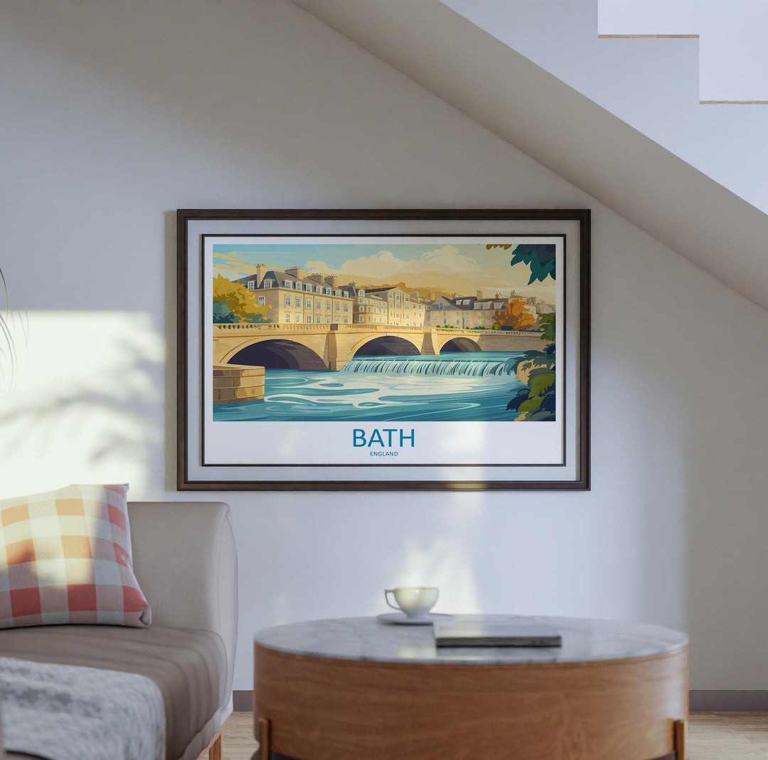 Bath England Landscape Travel Poster Scenic Georgian City Wall Art Roman Baths Print UK Architecture Decor Beautiful Bath Artwork