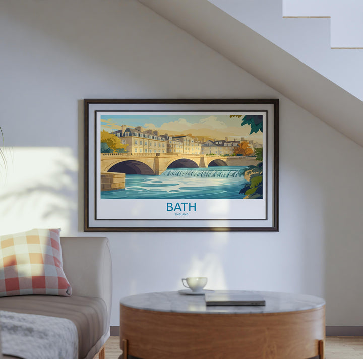 Bath England Landscape Travel Poster Scenic Georgian City Wall Art Roman Baths Print UK Architecture Decor Beautiful Bath Artwork