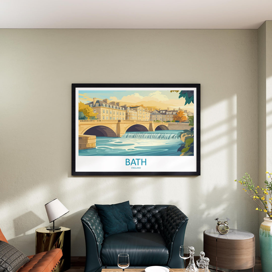 Bath England Landscape Travel Poster Scenic Georgian City Wall Art Roman Baths Print UK Architecture Decor Beautiful Bath Artwork