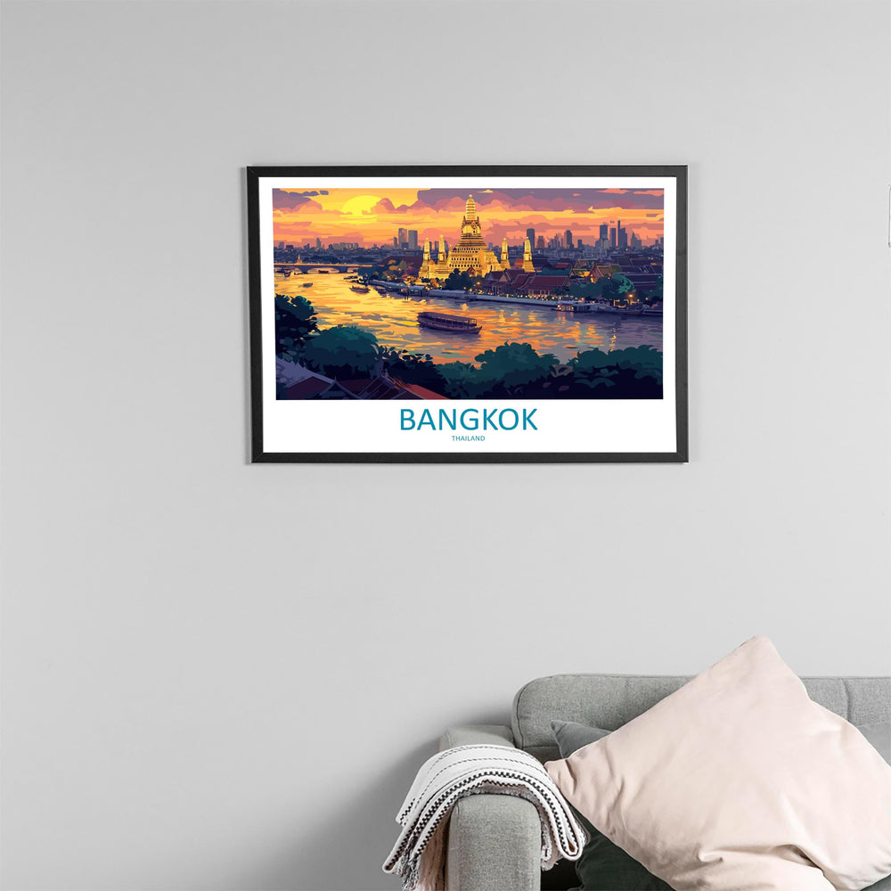 Bangkok Thailand Landscape Travel Poster Scenic City Skyline Wall Art Grand Palace Print Asia Decor Beautiful Bangkok Artwork