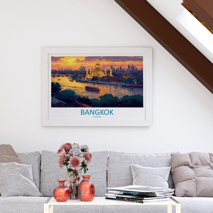 Bangkok Thailand Landscape Travel Poster Scenic City Skyline Wall Art Grand Palace Print Asia Decor Beautiful Bangkok Artwork