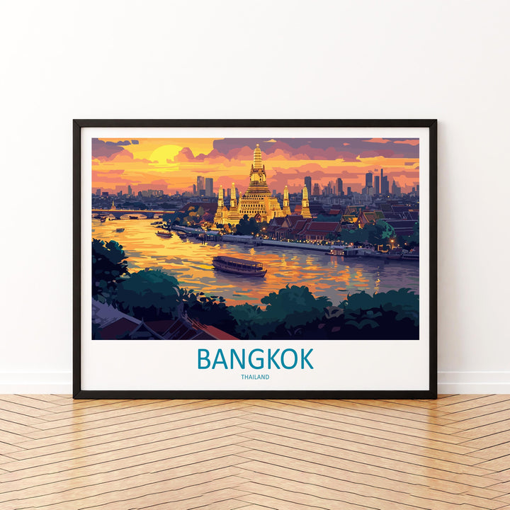 Bangkok Thailand Landscape Travel Poster Scenic City Skyline Wall Art Grand Palace Print Asia Decor Beautiful Bangkok Artwork