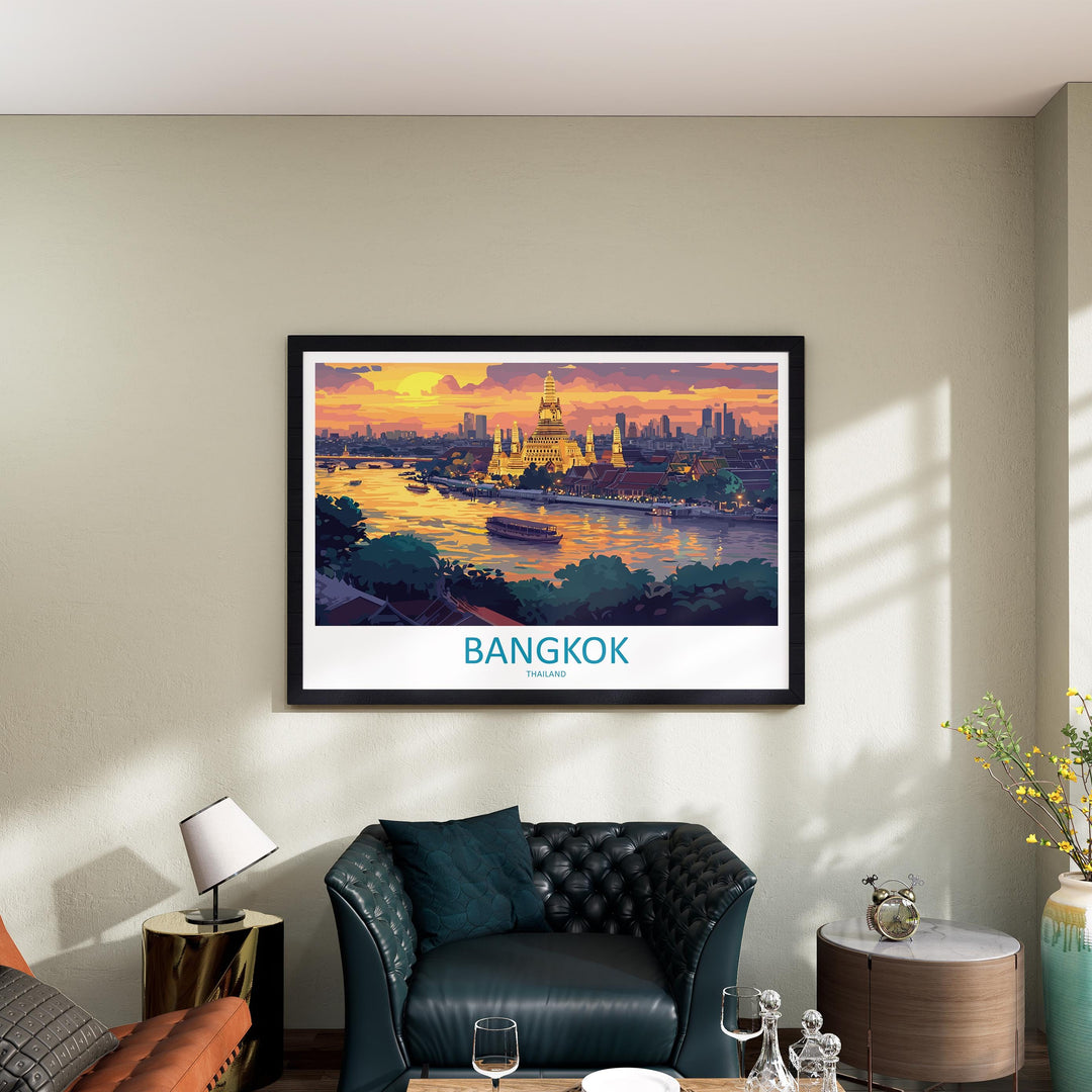 Bangkok Thailand Landscape Travel Poster Scenic City Skyline Wall Art Grand Palace Print Asia Decor Beautiful Bangkok Artwork