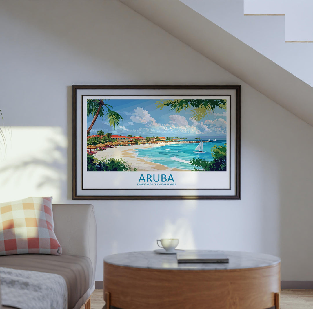 Aruba Landscape Travel Poster Scenic Caribbean Coastline Wall Art Tropical Beaches Print Island Decor Beautiful Aruba Artwork