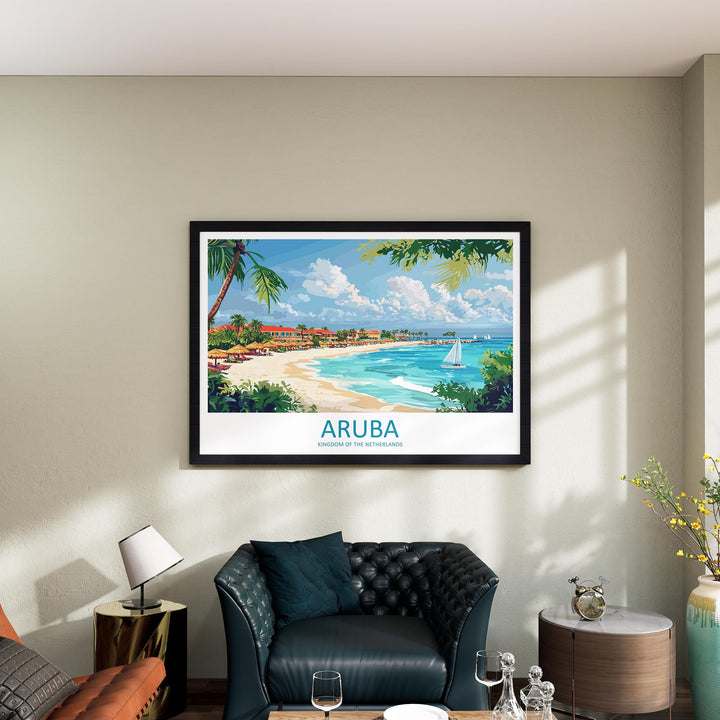 Aruba Landscape Travel Poster Scenic Caribbean Coastline Wall Art Tropical Beaches Print Island Decor Beautiful Aruba Artwork