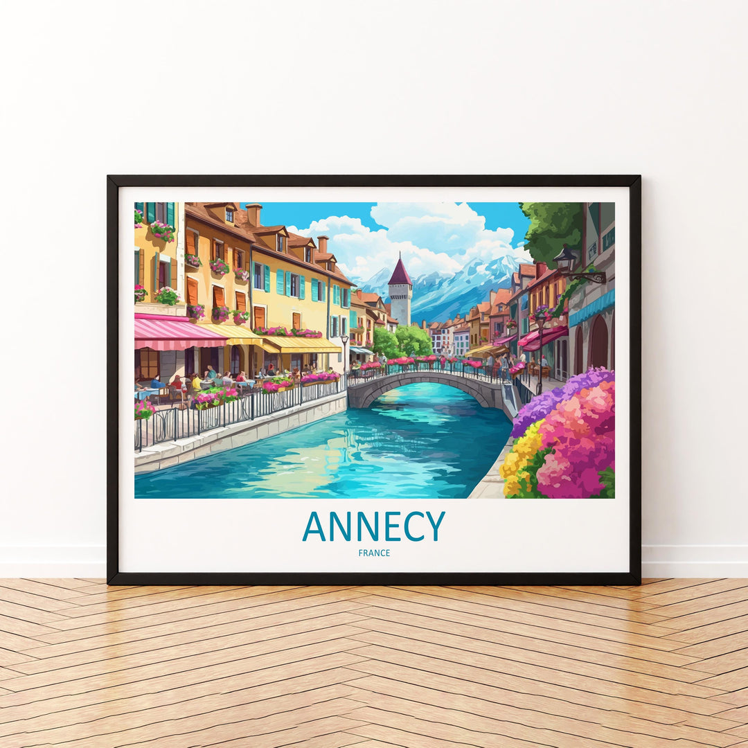 Annecy France Landscape Travel Poster Scenic Alpine Lake Town Wall Art Canals and Mountains Print Europe Decor Beautiful Annecy Artwork