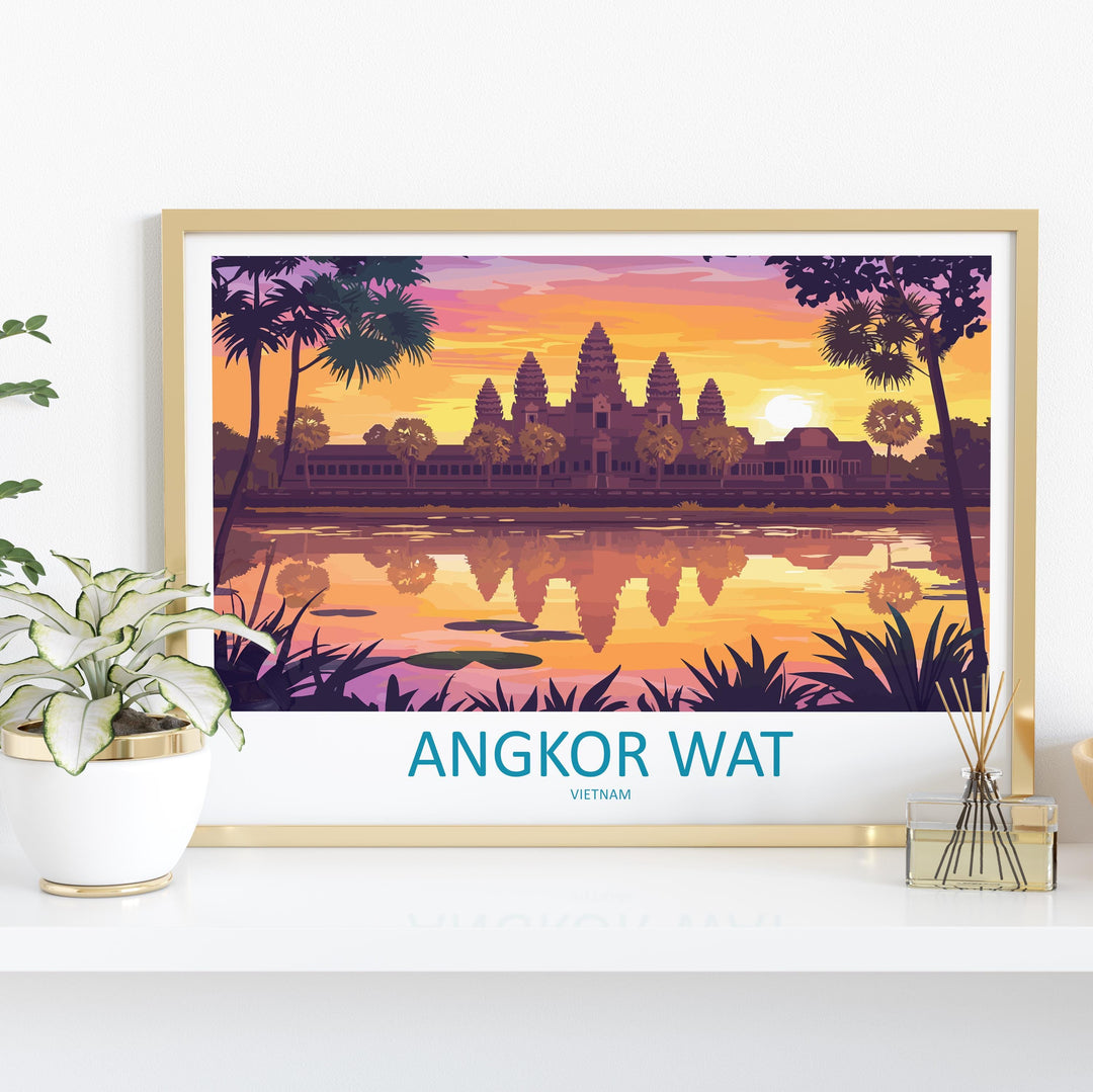 Angkor Wat Cambodia Landscape Travel Poster Scenic Temple Complex Wall Art Ancient Ruins Print Asia Decor Beautiful Angkor Wat Artwork
