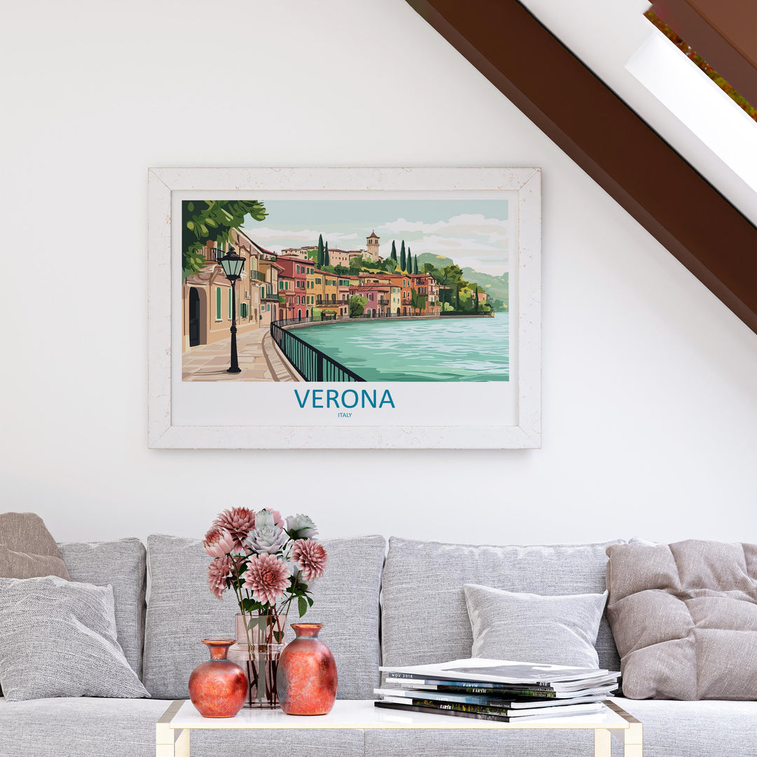 Verona Italy Landscape Travel Poster Scenic Romantic City Wall Art Historic Bridges Print Europe Decor Beautiful Verona Italy Artwork