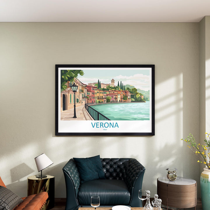 Verona Italy Landscape Travel Poster Scenic Romantic City Wall Art Historic Bridges Print Europe Decor Beautiful Verona Italy Artwork