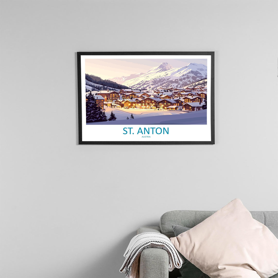 St Anton Austria Landscape Travel Poster Scenic Alpine Ski Resort Wall Art Snowy Mountains Print Europe Decor Beautiful St Anton Artwork