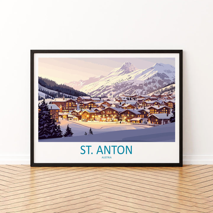 St Anton Austria Landscape Travel Poster Scenic Alpine Ski Resort Wall Art Snowy Mountains Print Europe Decor Beautiful St Anton Artwork