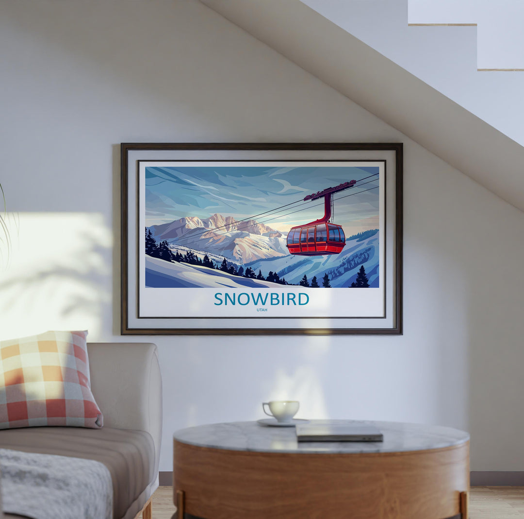 Snowbird Utah Landscape Travel Poster Scenic Alpine Ski Resort Wall Art Snowy Wasatch Mountains Print USA Decor Beautiful Snowbird Artwork