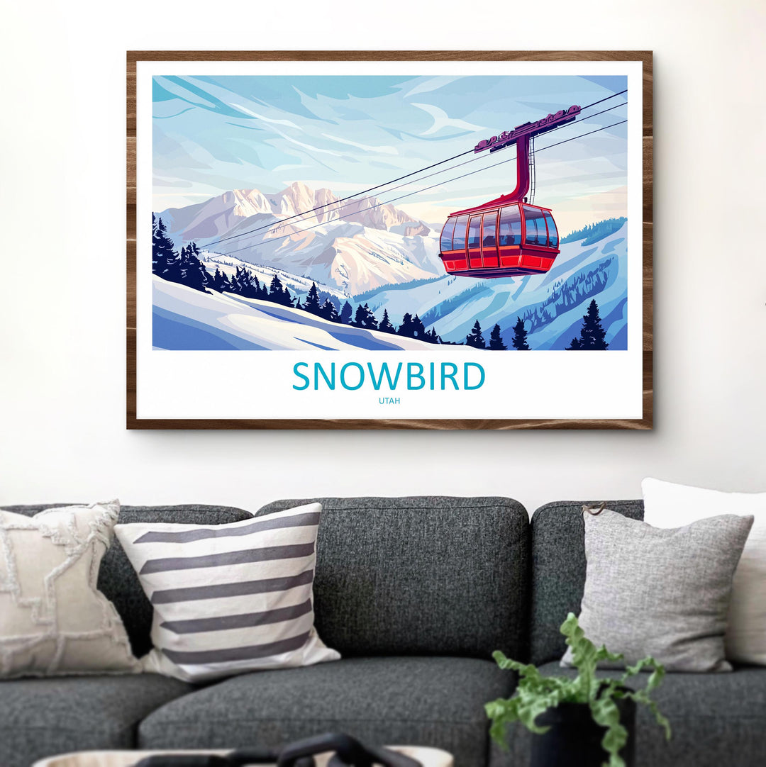Snowbird Utah Landscape Travel Poster Scenic Alpine Ski Resort Wall Art Snowy Wasatch Mountains Print USA Decor Beautiful Snowbird Artwork