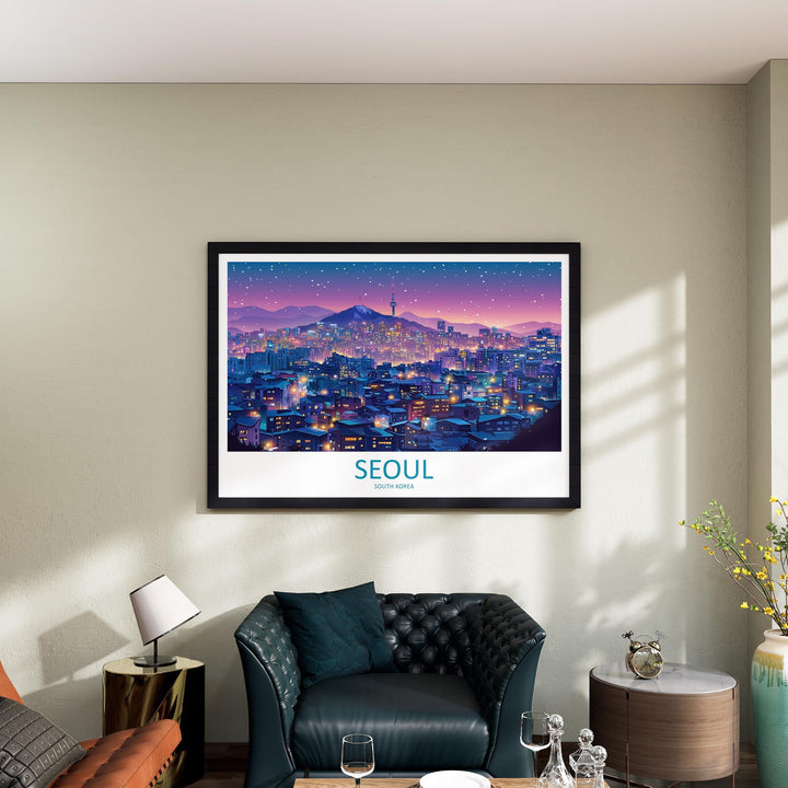 Seoul South Korea Landscape Travel Poster Scenic City Skyline Wall Art Historic Palaces Print Asia Decor Beautiful Seoul Artwork