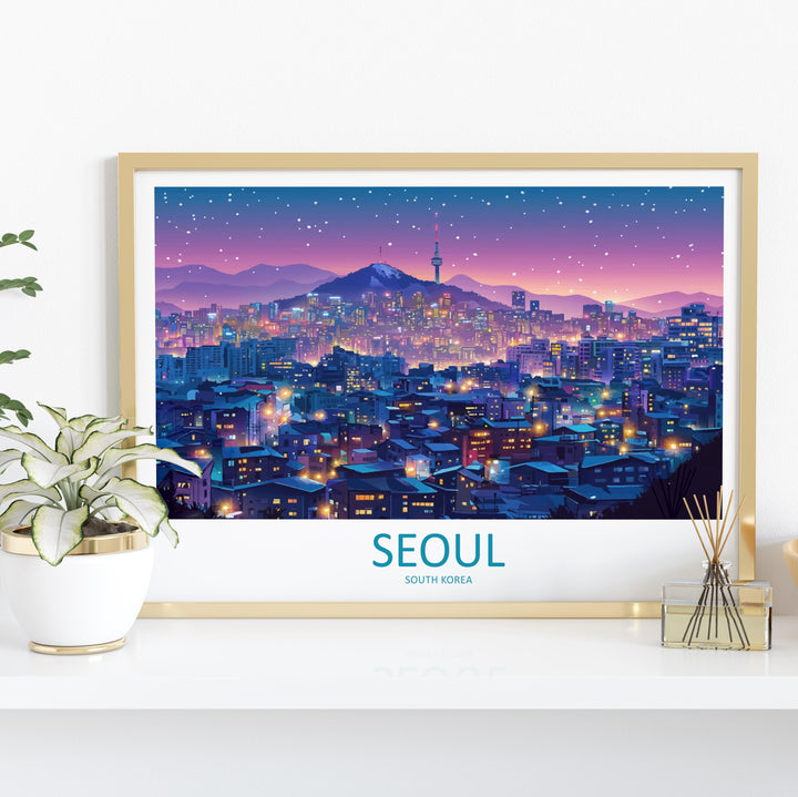 Seoul South Korea Landscape Travel Poster Scenic City Skyline Wall Art Historic Palaces Print Asia Decor Beautiful Seoul Artwork