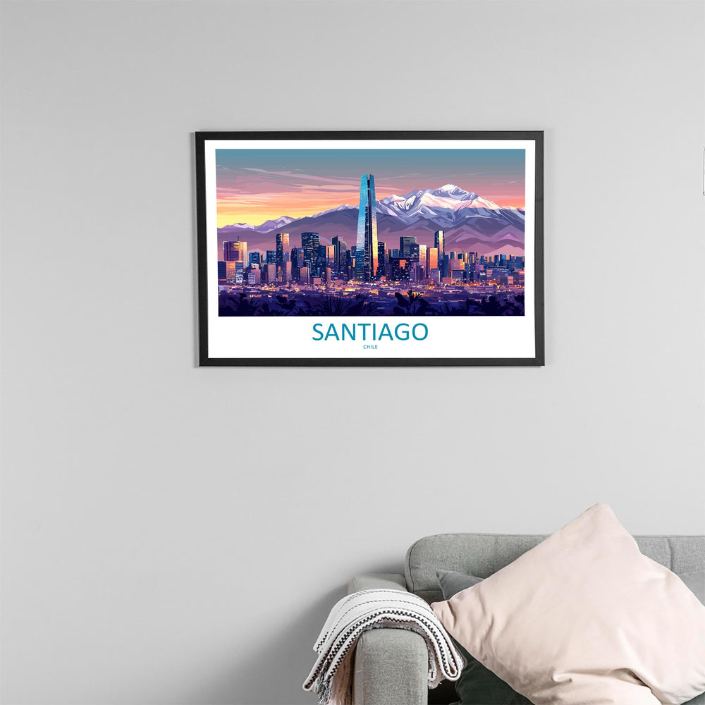 Santiago Chile Landscape Travel Poster Scenic Andes Mountain Skyline Wall Art Modern City Print South America Decor Santiago Artwork