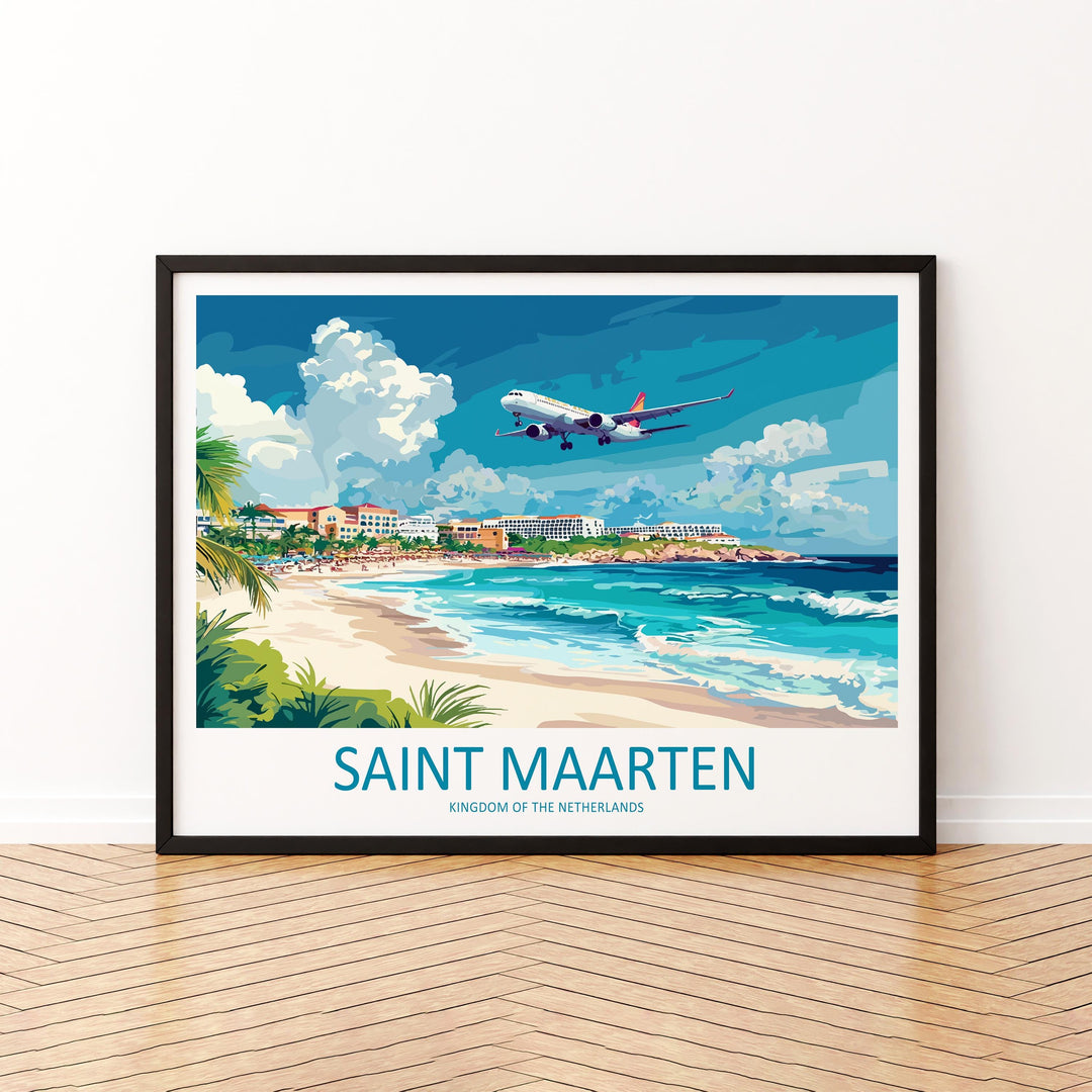 Saint Maarten Landscape Travel Poster Scenic Caribbean Island Coastline Wall Art Tropical Beaches Print Decor Beautiful Saint Maarten
