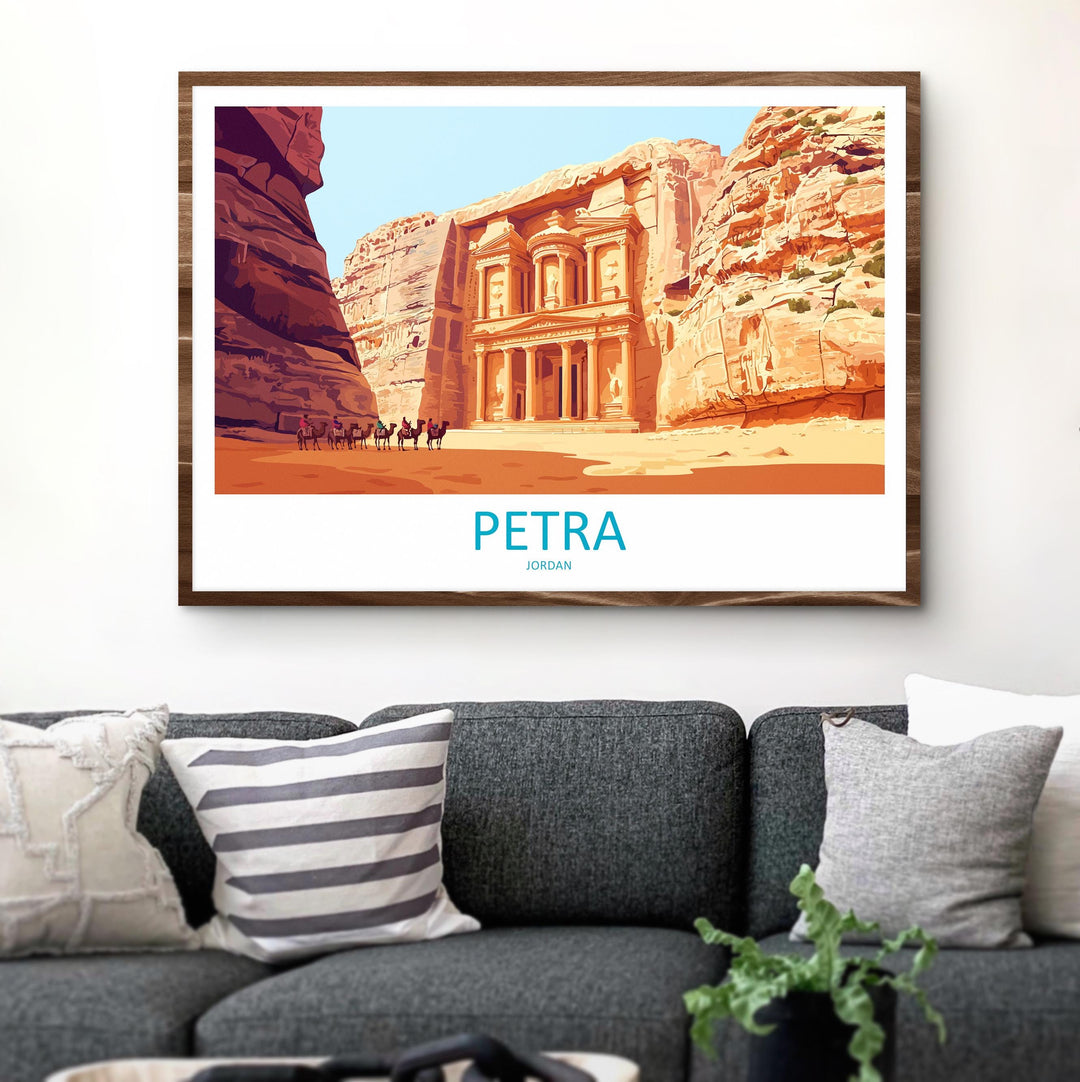 Petra Jordan Landscape Travel Poster Scenic Ancient City Wall Art Rose Red Carved Temples Print Middle East Decor Beautiful Petra Artwork