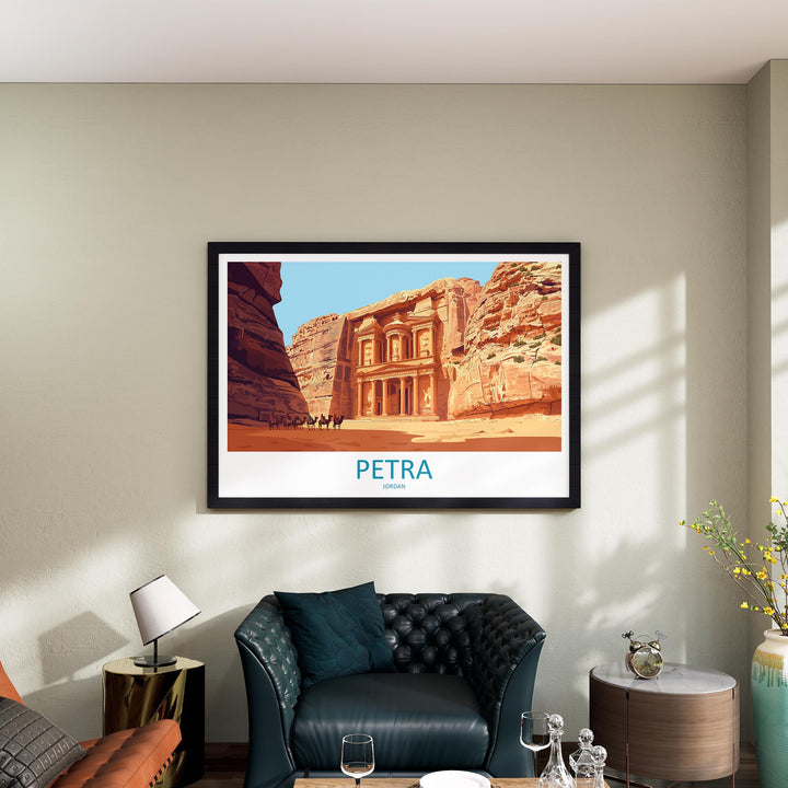 Petra Jordan Landscape Travel Poster Scenic Ancient City Wall Art Rose Red Carved Temples Print Middle East Decor Beautiful Petra Artwork