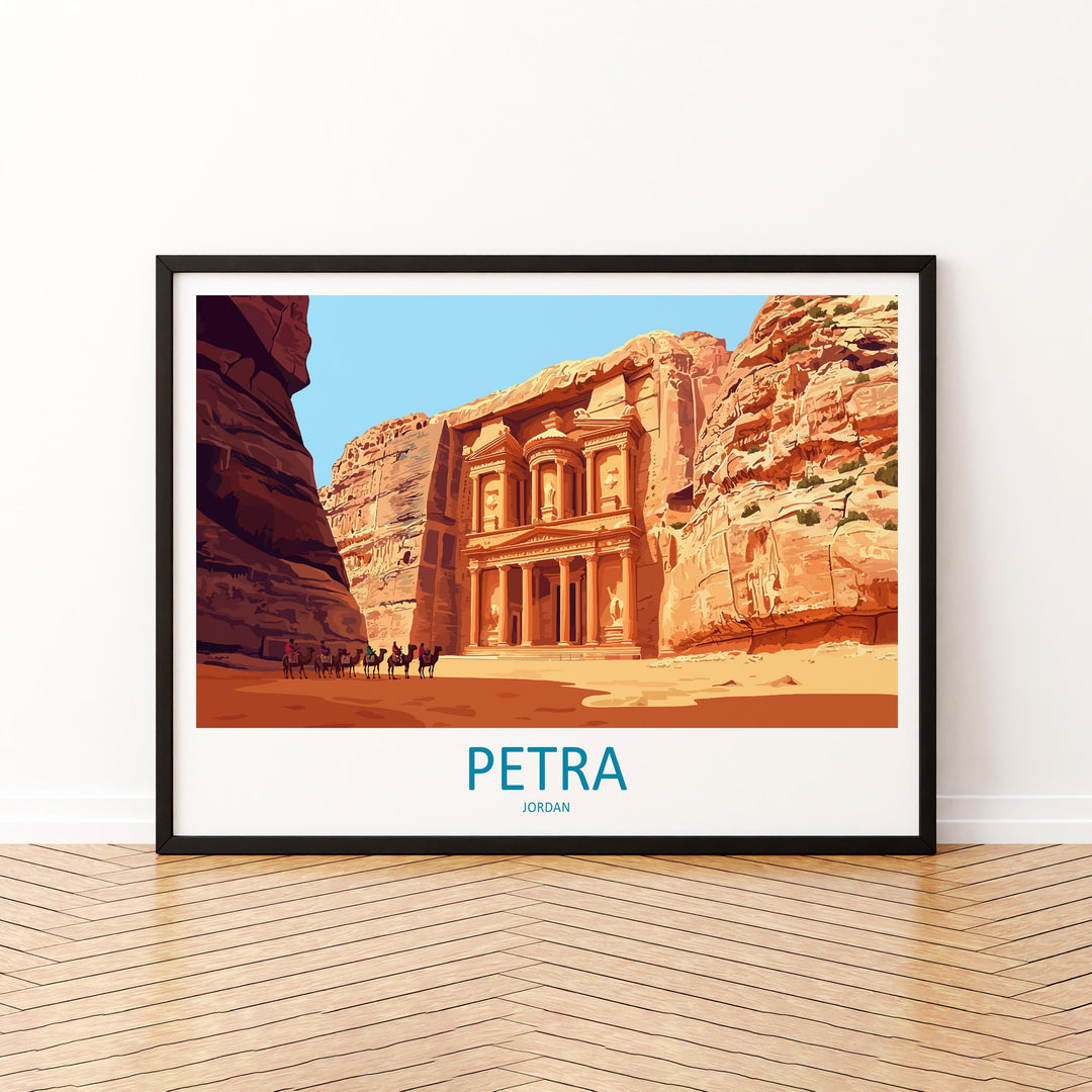 Petra Jordan Landscape Travel Poster Scenic Ancient City Wall Art Rose Red Carved Temples Print Middle East Decor Beautiful Petra Artwork