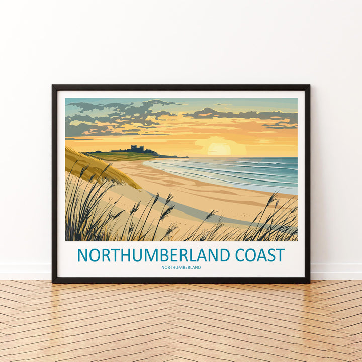 Northumberland Coast England Landscape Travel Poster Scenic Coastal Heritage Wall Art Castle Shores Print UK Decor Beautiful Northumberland