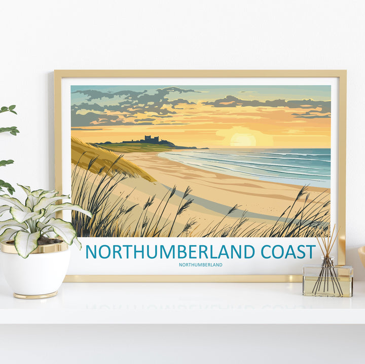 Northumberland Coast England Landscape Travel Poster Scenic Coastal Heritage Wall Art Castle Shores Print UK Decor Beautiful Northumberland