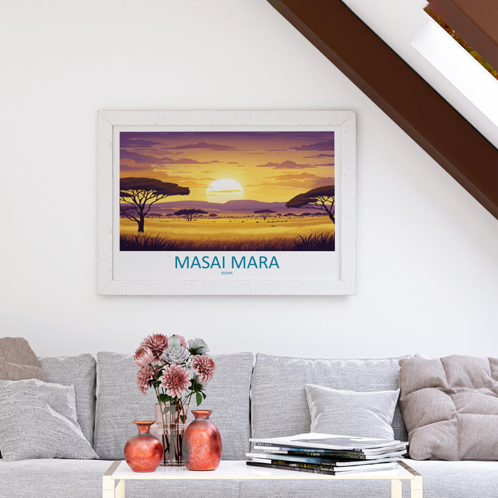 Masai Mara Kenya Landscape Travel Poster Scenic African Savannah Wall Art Wildlife Safari Print Nature Decor Beautiful Masai Mara Artwork