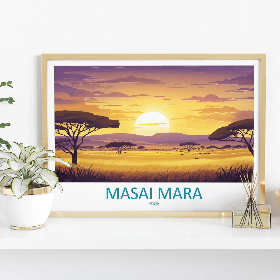Masai Mara Kenya Landscape Travel Poster Scenic African Savannah Wall Art Wildlife Safari Print Nature Decor Beautiful Masai Mara Artwork