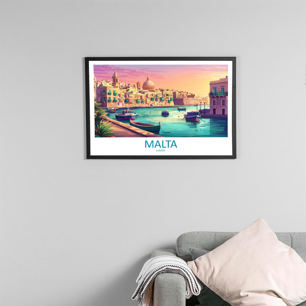 Malta Landscape Travel Poster Scenic Mediterranean Island Coastline Wall Art Historic Towns Print Europe Decor Beautiful Malta Artwork