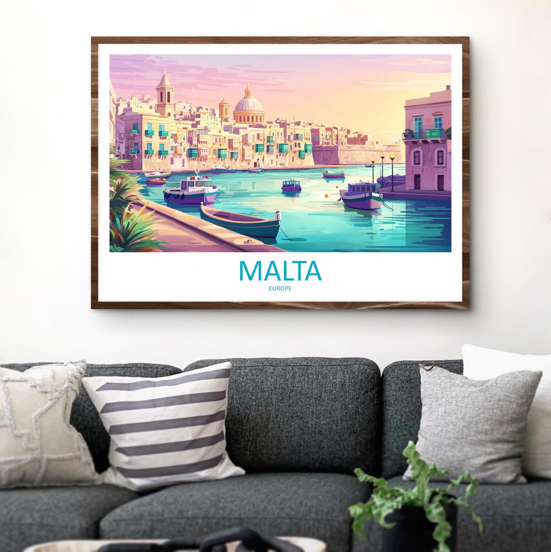 Malta Landscape Travel Poster Scenic Mediterranean Island Coastline Wall Art Historic Towns Print Europe Decor Beautiful Malta Artwork
