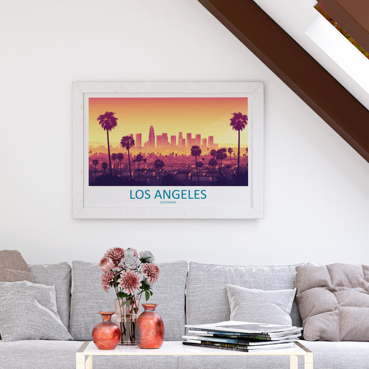 Los Angeles California Landscape Travel Poster Scenic City Skyline Wall Art Hollywood Hills Print USA Decor Beautiful Los Angeles Artwork