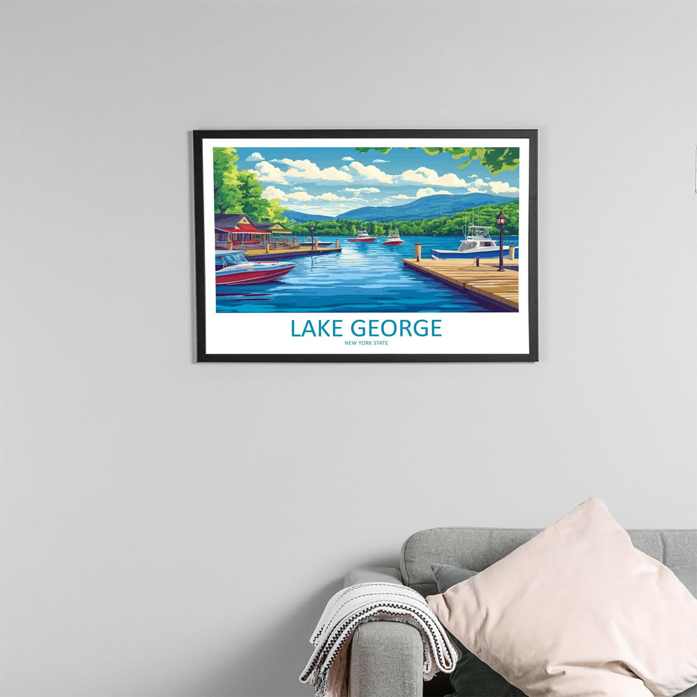 Lake George New York Landscape Travel Poster Scenic Adirondack Lake Wall Art Mountain Waterfront Print USA Decor Beautiful Lake George