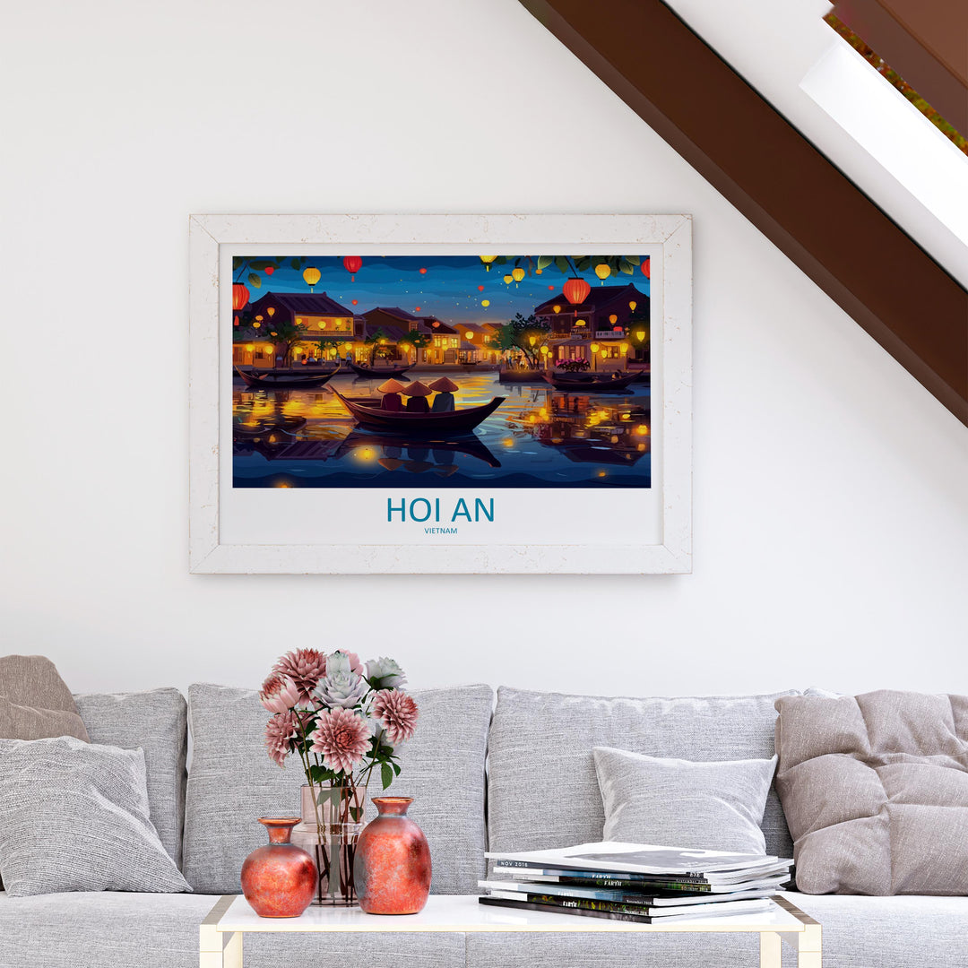 Hoi An Vietnam Landscape Travel Poster Scenic Lantern Town Wall Art Riverside Old Quarter Print Asia Decor Beautiful Hoi An Artwork
