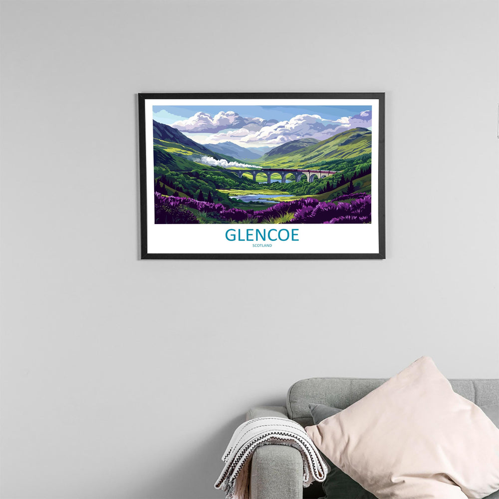 Glencoe Scotland Landscape Travel Poster Scenic Highland Mountains Wall Art Rugged Valley Print UK Decor Beautiful Glencoe Artwork